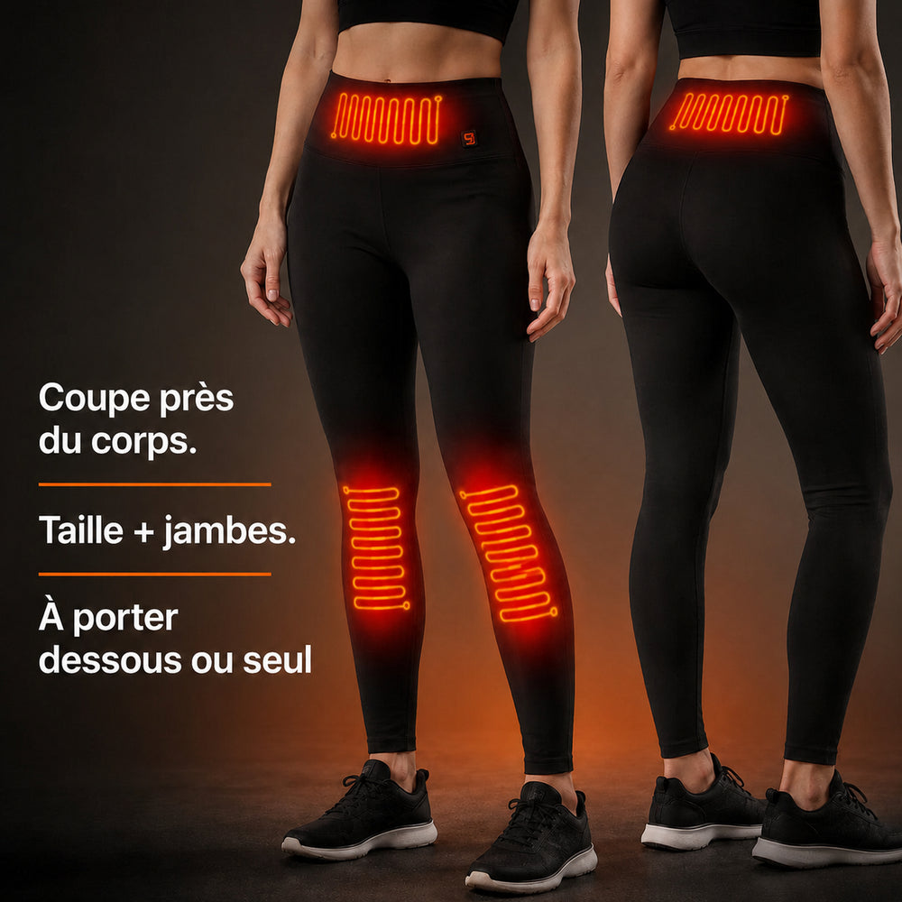 Legging chauffant femme L4 vu de face et de dos avec zones chauffantes