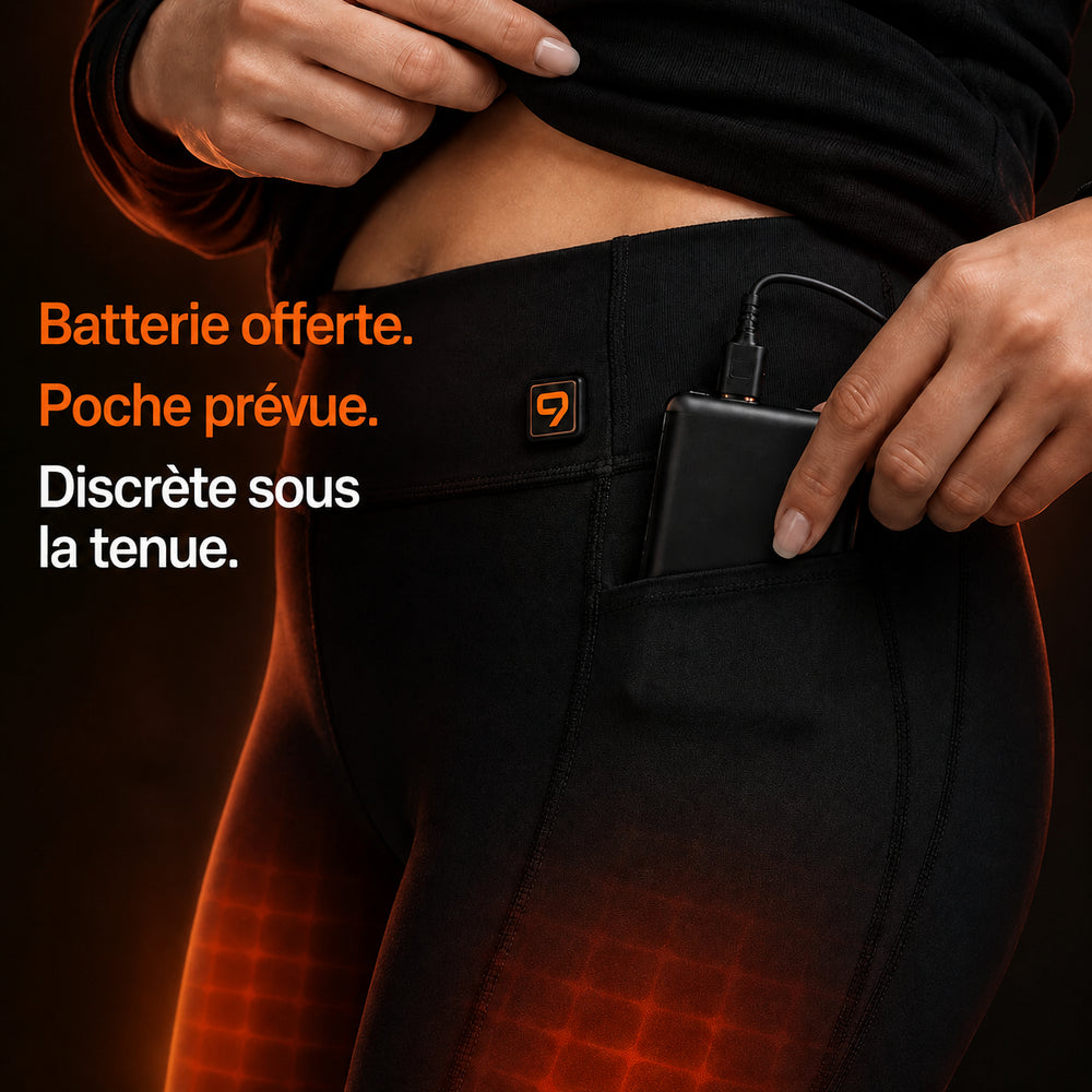 Batterie incluse dans la poche du legging chauffant femme L4