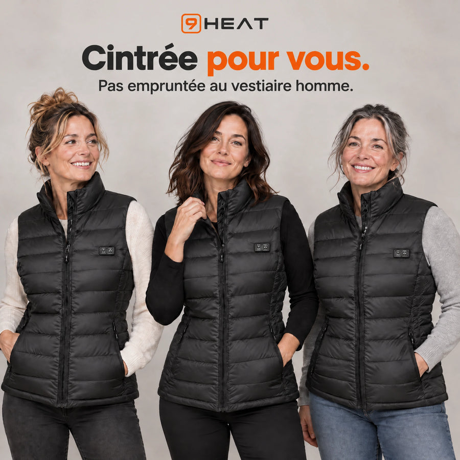 Coupe femme cintrée et matelassée du gilet chauffant Aurea 8