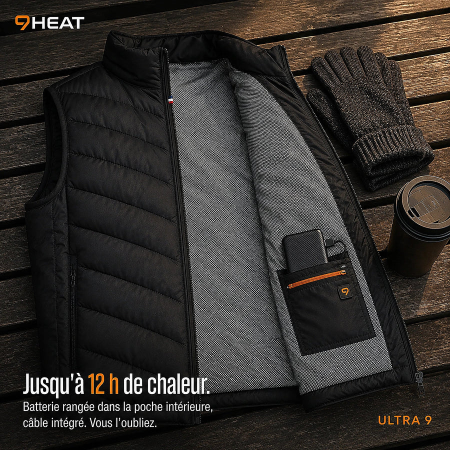 Ultra 9 : jusqu’à 12 h de chaleur, batterie rangée dans la poche intérieure