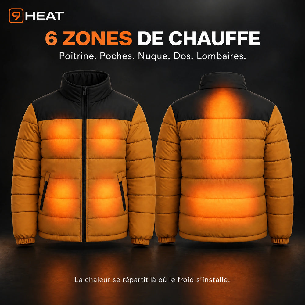 Glacier 6 — six zones de chauffe : poitrine, poches, nuque, dos et lombaires