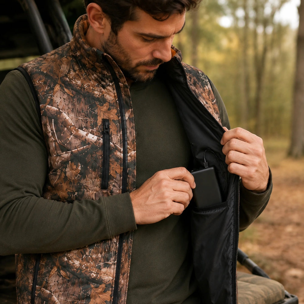 9HEAT Camo K3 - Gilet chauffant sans manches - Batterie et branchement