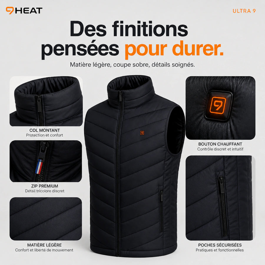 Finitions de la doudoune sans manches chauffante 9HEAT Ultra 9