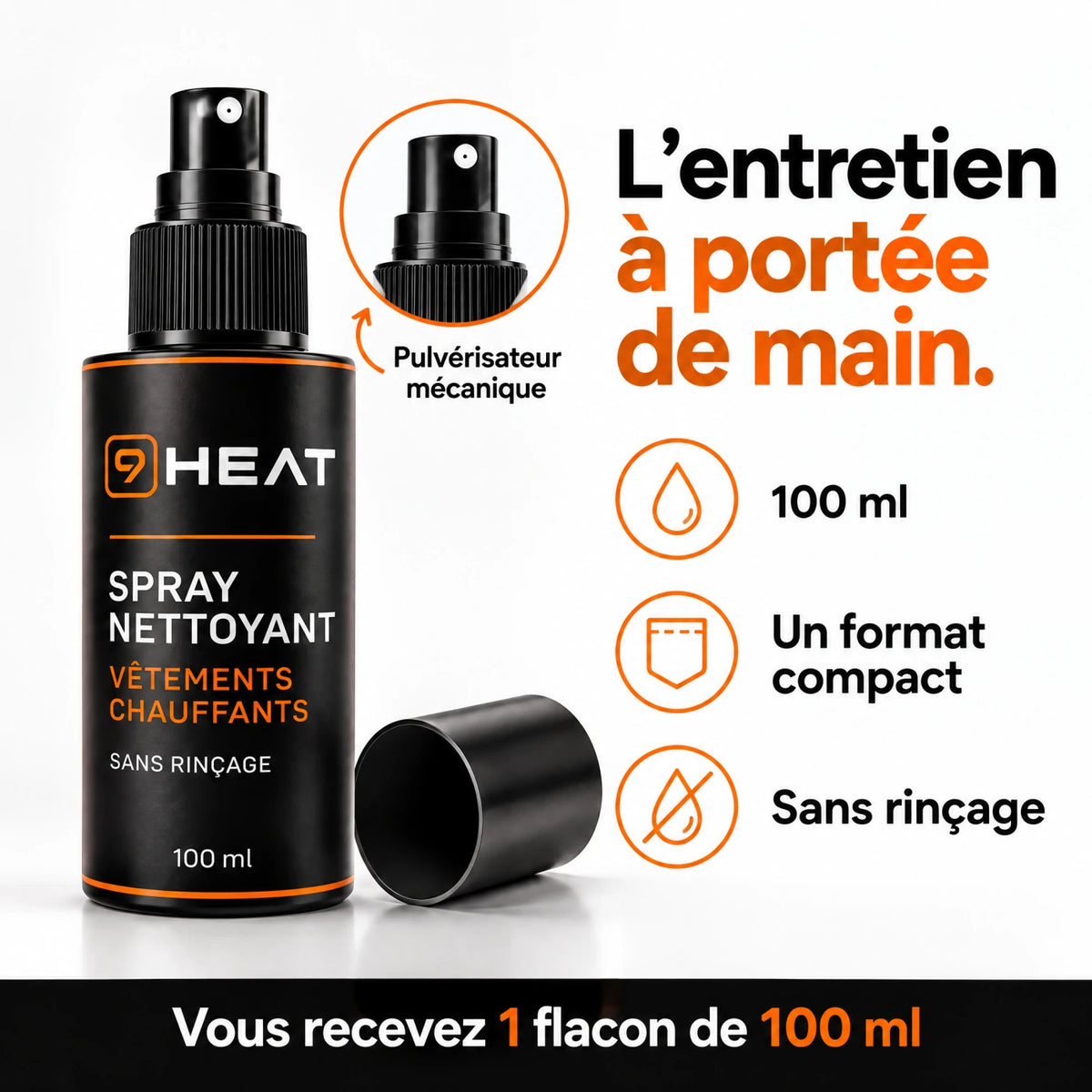 Un flacon de 100 ml avec pulvérisateur mécanique et capuchon