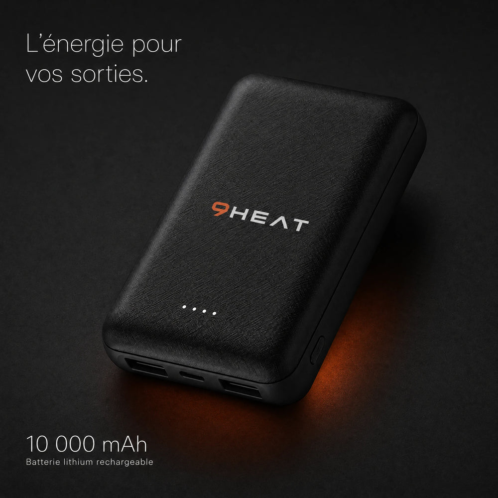 9HEAT — batterie noire 10 000 mAh, batterie lithium rechargeable