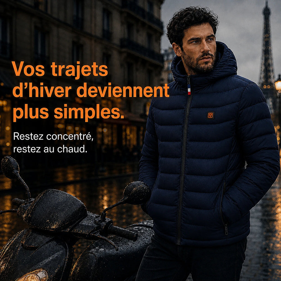 Doudoune Celsius 9 Bleu Marine portee lors d'un trajet hivernal | galerie validee 20260810 08