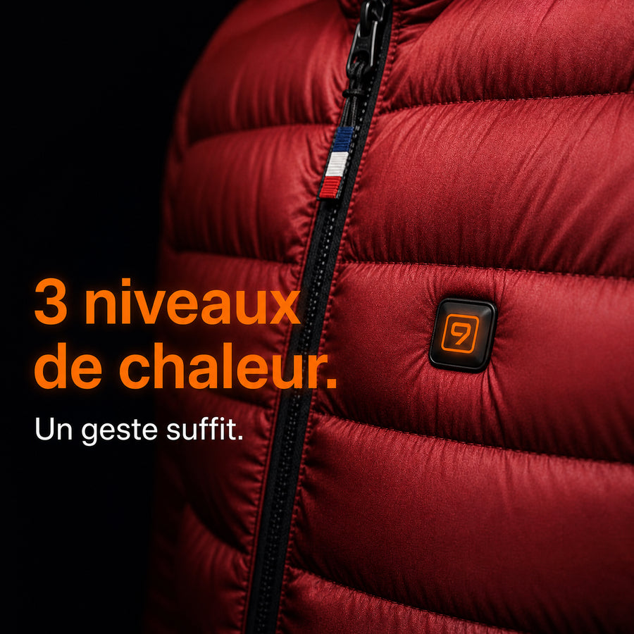 Doudoune Celsius 9 Rouge : bouton 9HEAT et tirette de fermeture | galerie validee 20260810 11
