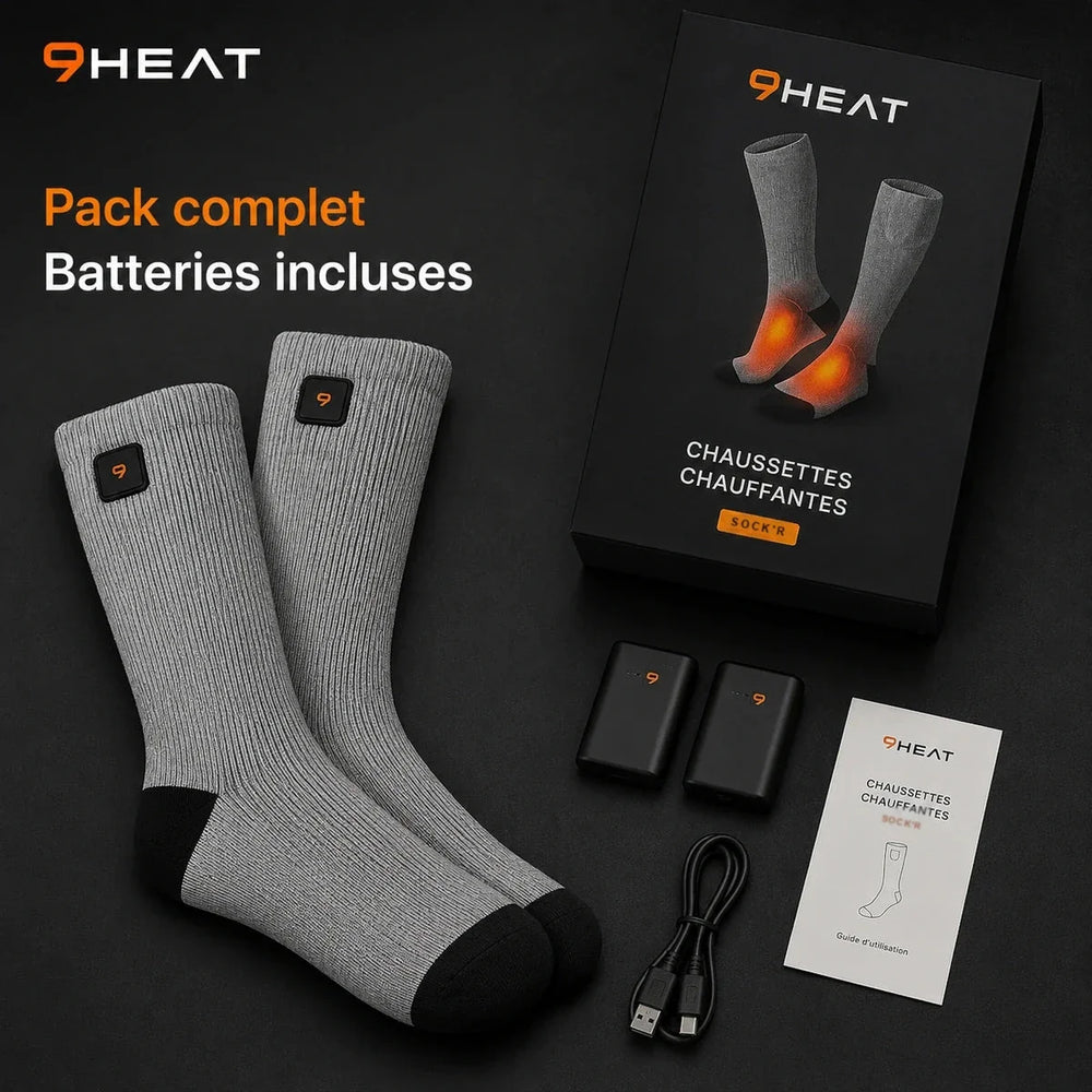 9HEAT Sock'R - Chaussettes chauffantes Unisexe - Pack complet