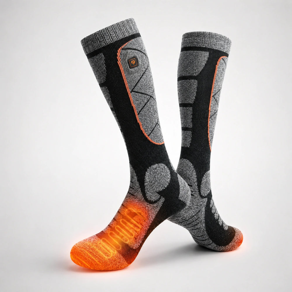 9HEAT Sock'R34 - Chaussettes chauffantes Unisexe - Produit fond clair avec zones de chauffe