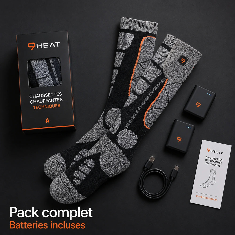9HEAT Sock'R34 - Chaussettes chauffantes Unisexe - Pack complet