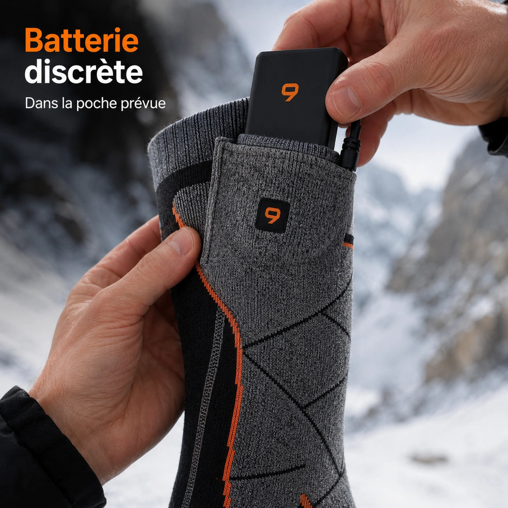 9HEAT Sock'R34 - Chaussettes chauffantes Unisexe - Batterie dans la poche