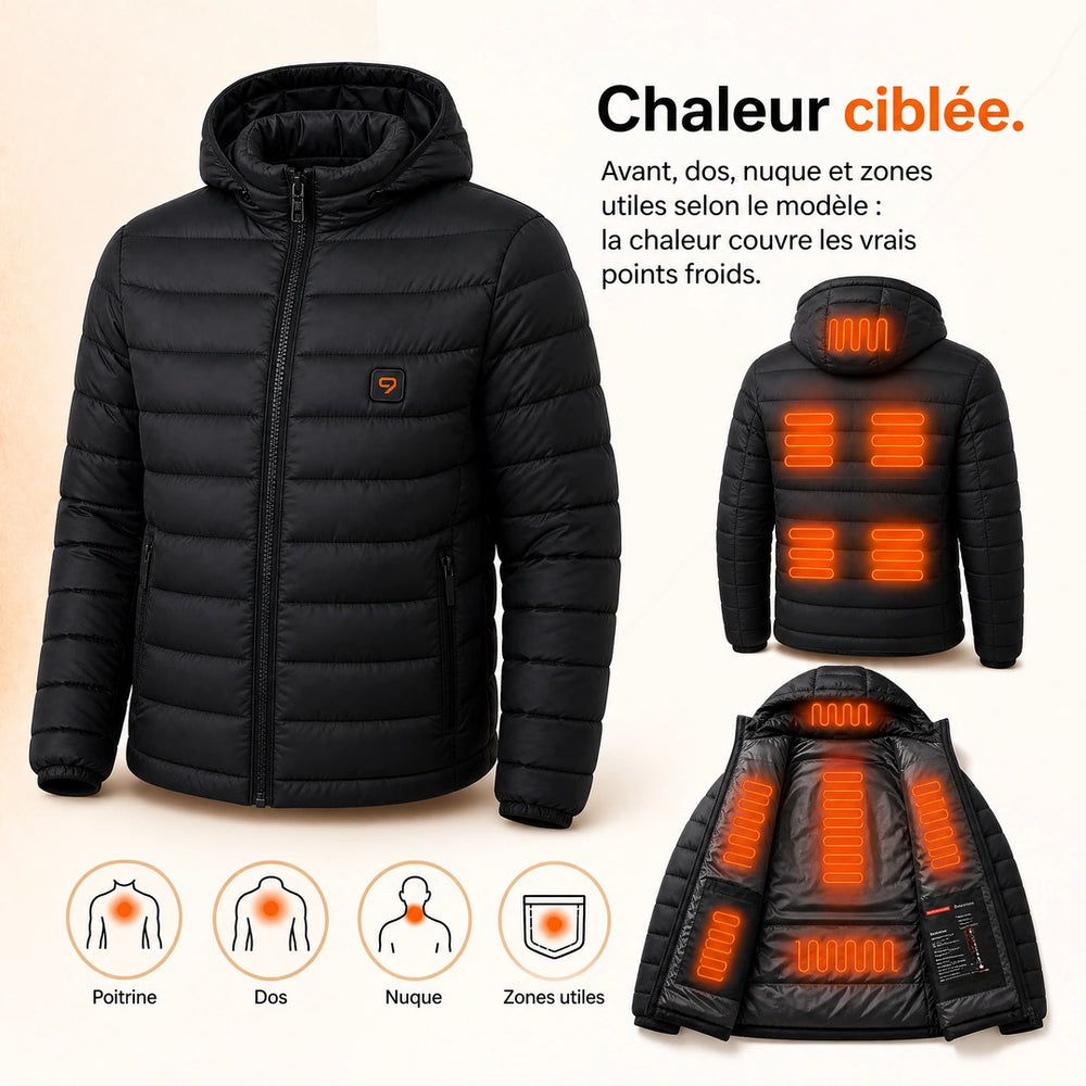 9HEAT Urban 8 - Doudoune chauffante 21 zones - Preuve zones chauffantes