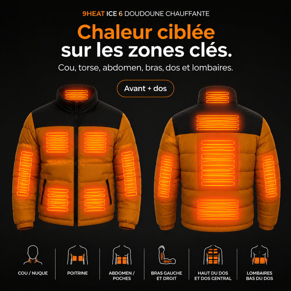 9HEAT Ice 6 - Doudoune chauffante - Zones chauffantes complètes avant et dos