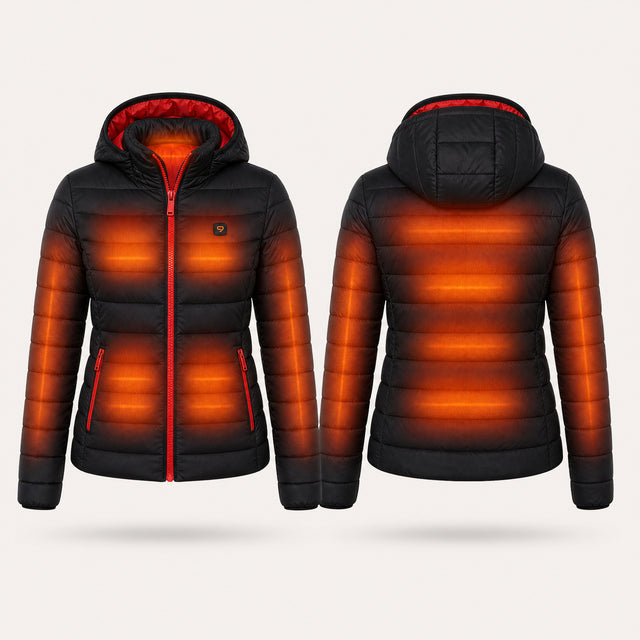 9HEAT Aura 5 - Doudoune chauffante Femme - zones chauffantes avec bouton 9HEAT visible