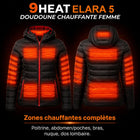 9HEAT Elara 5 - Doudoune chauffante Femme - Zones chauffantes complètes avant et dos