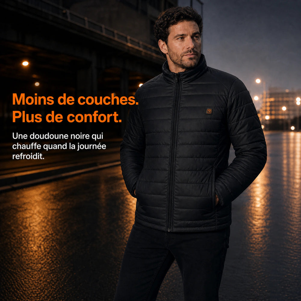 Doudoune chauffante homme Forge 9 portée en ville par temps froid