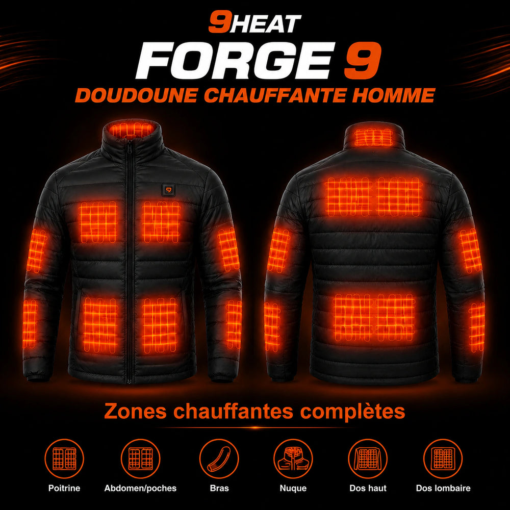 Doudoune chauffante homme Forge 9 - zones chauffantes complètes face et dos