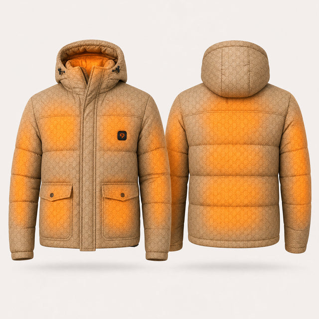9HEAT Prestige 7 - Doudoune chauffante Homme - zones chauffantes avec bouton 9HEAT visible