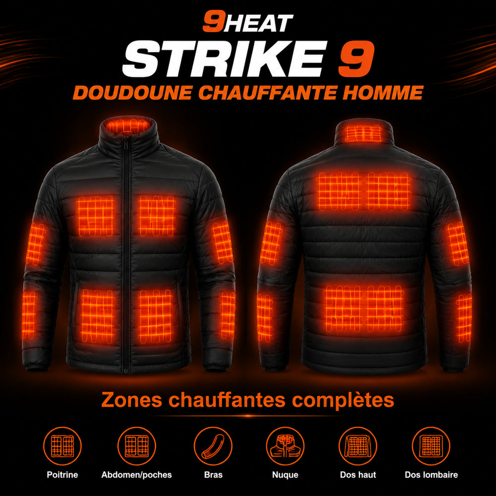 9HEAT Strike 9 - Doudoune chauffante Homme - Zones chauffantes complètes avant et dos
