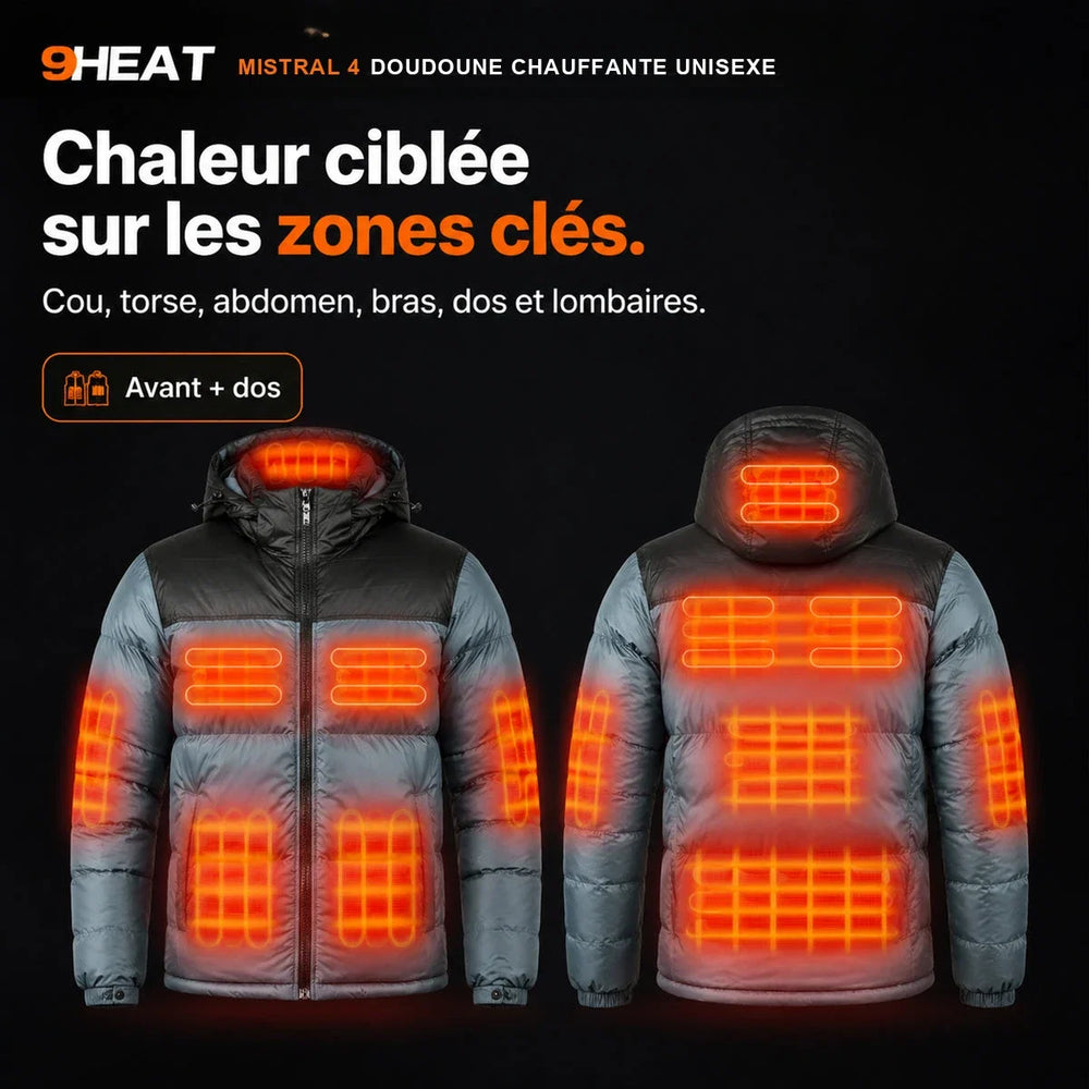 9HEAT Mistral 4 - Doudoune chauffante Unisexe - Zones chauffantes avant et dos