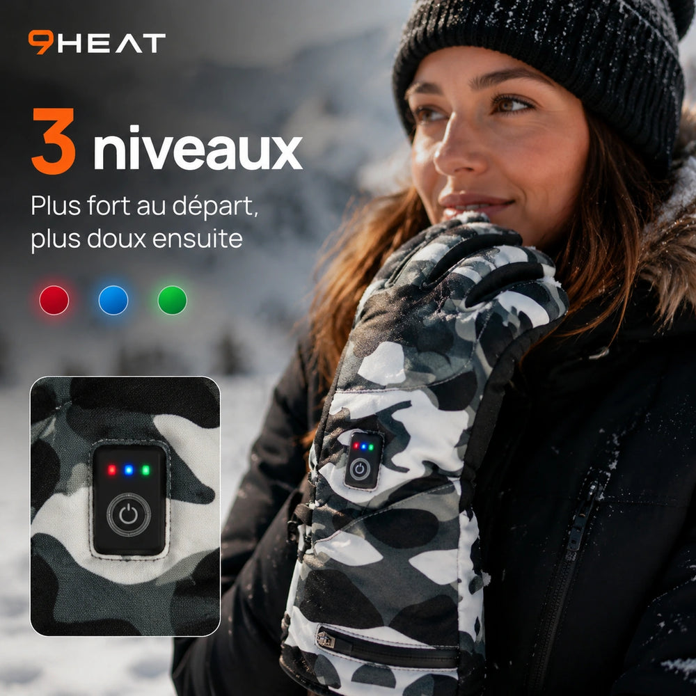 9HEAT Snow 3 - Gants chauffants - Niveaux chaleur