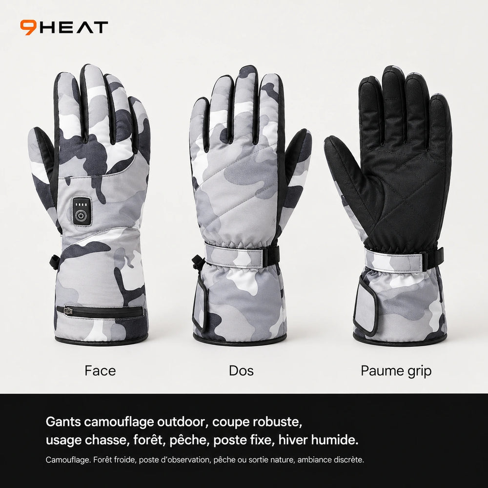 9HEAT Arctic Camo X5 - Gants chauffants camouflage - Studio face dos paume