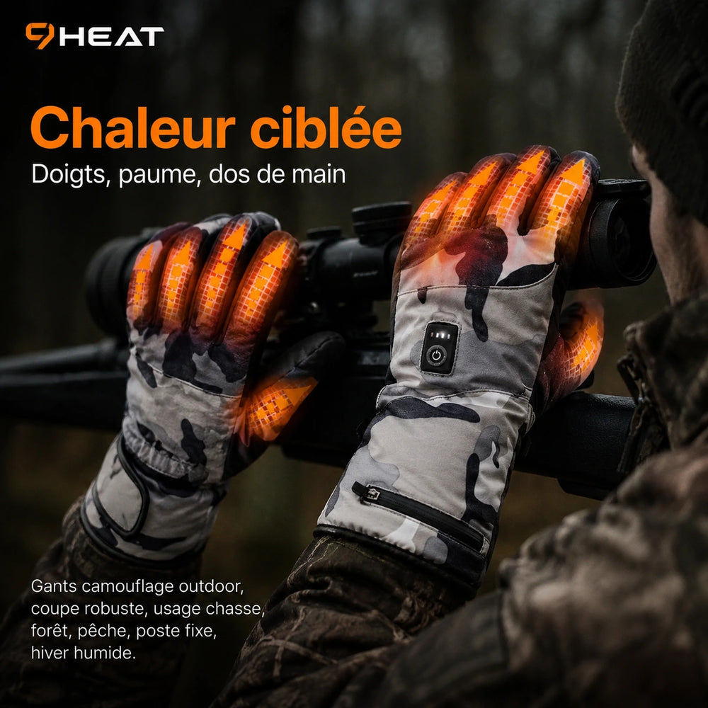 9HEAT Arctic Camo X5 - Gants chauffants camouflage - Zones chauffantes