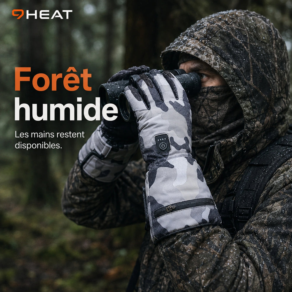 9HEAT Arctic Camo X5 - Gants chauffants camouflage - Usage Forêt humide
