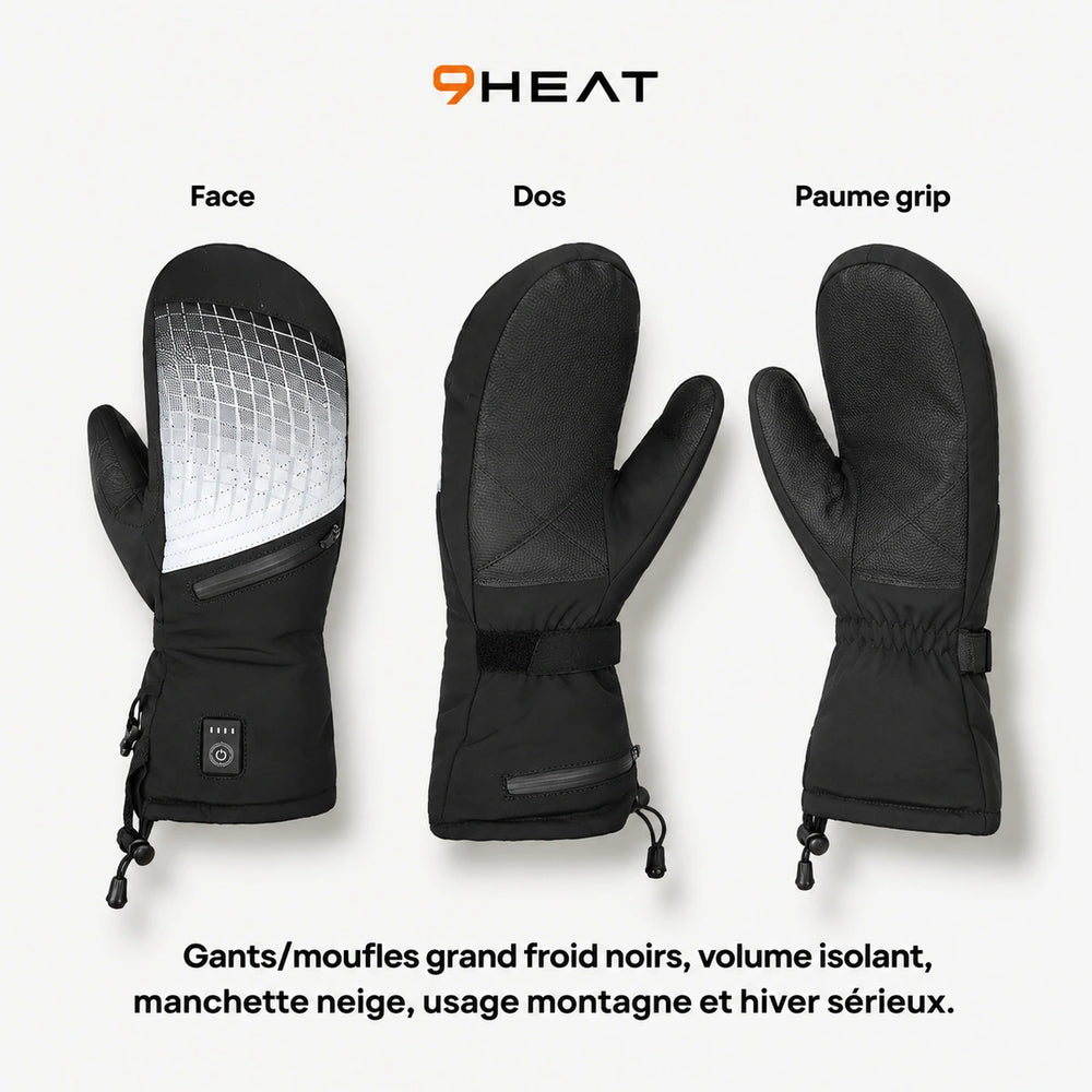 9HEAT Snow M1 - Gants chauffants grand froid - Studio face dos paume