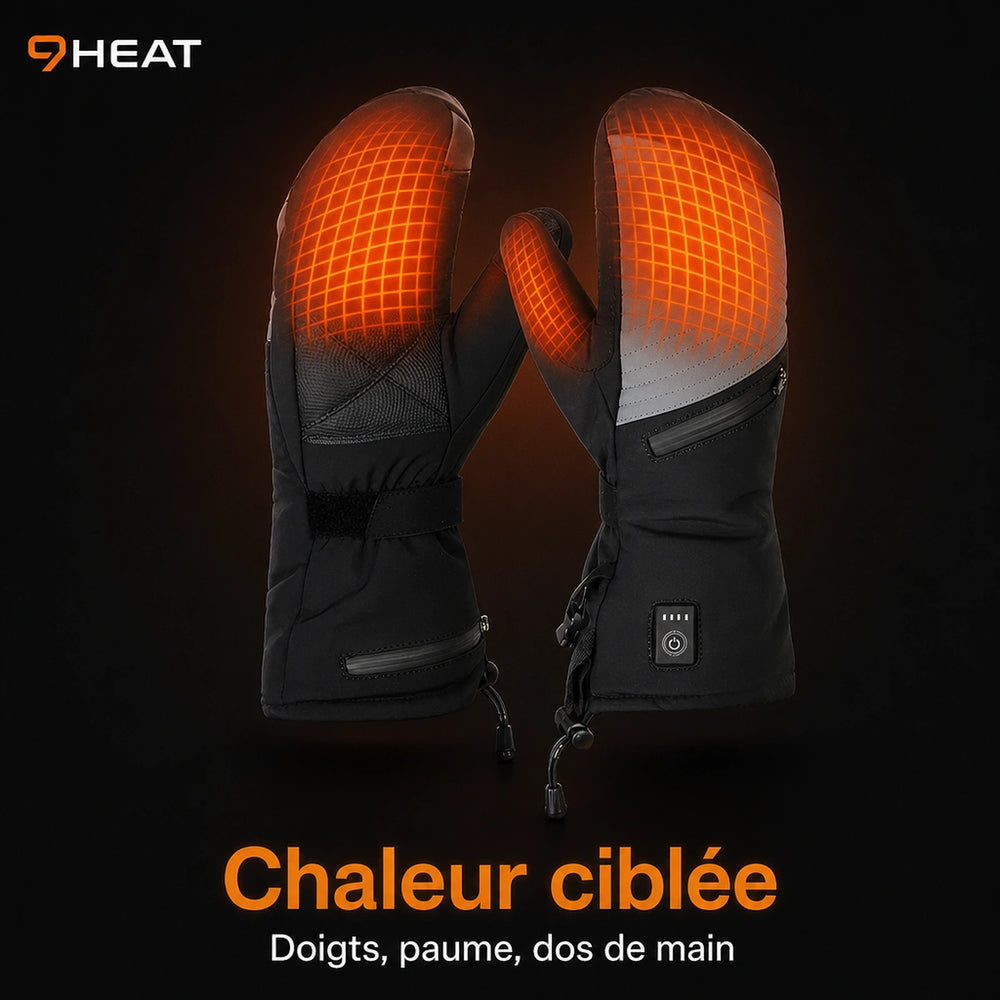9HEAT Snow M1 - Gants chauffants grand froid - zones chauffantes doigts paume dos de main