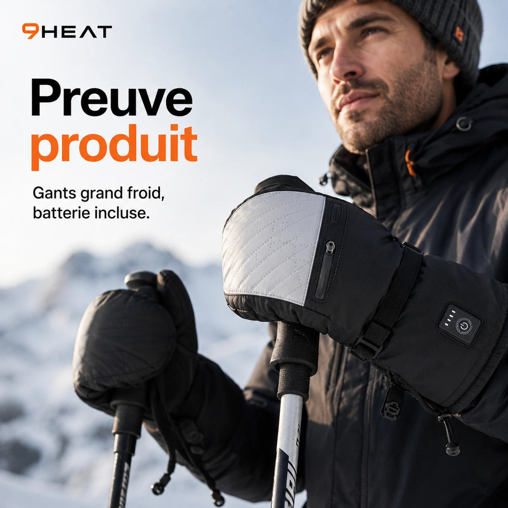9HEAT Snow M1 - Gants chauffants grand froid - Preuve produit