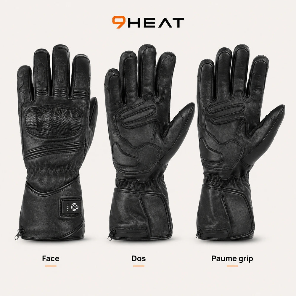 9HEAT Xera 5 - Gants chauffants moto - Studio face dos paume