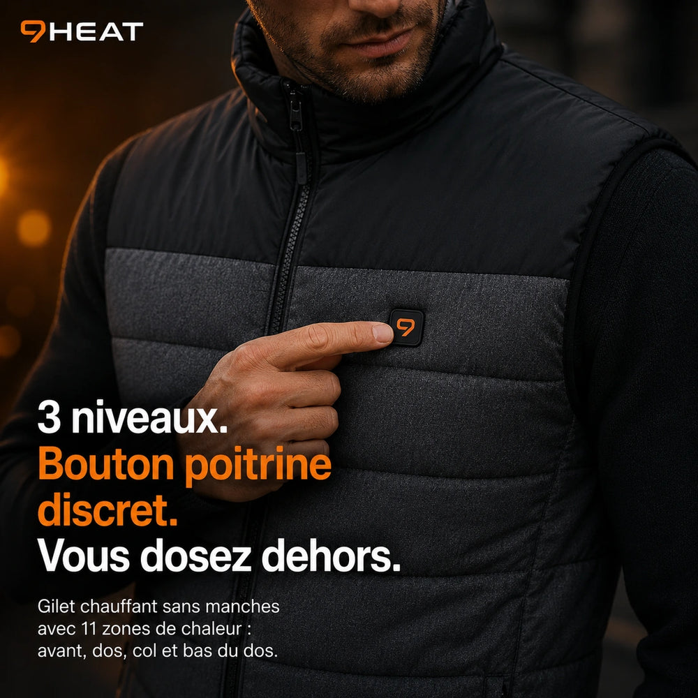 9HEAT Core 11 - Gilet chauffant 11 zones Unisexe - Contrôle chauffe