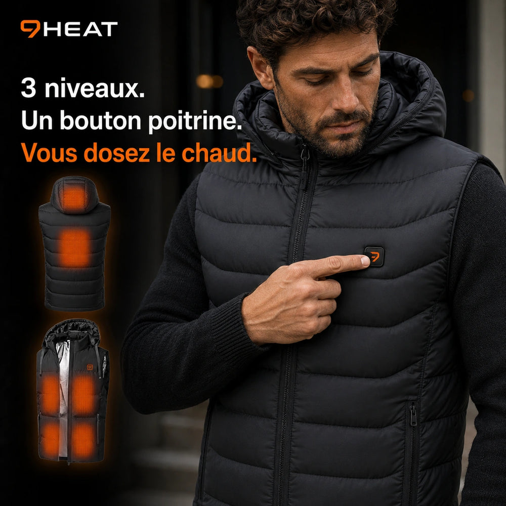 9HEAT Nova V7 - Gilet chauffant à capuche Unisexe - Contrôle chauffe