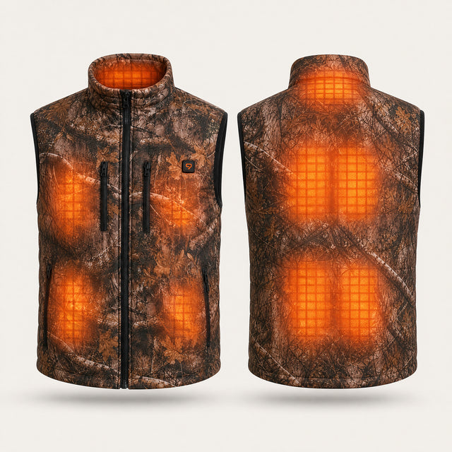 9HEAT Camo K3 - Gilet chauffant sans manches - zones chauffantes avec bouton 9HEAT visible
