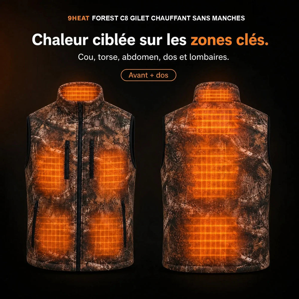 9HEAT Forest C8 - Gilet chauffant sans manches - zones chauffantes avant et dos