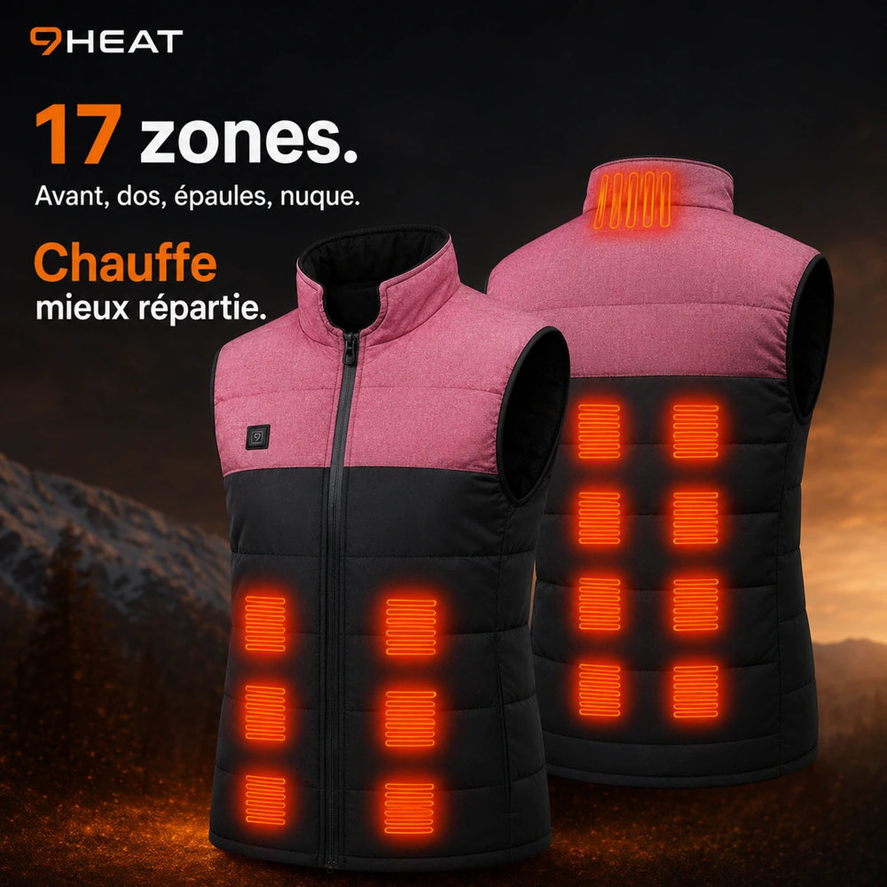 9HEAT Duo 17 - Gilet chauffant double réglage Unisexe - Zones chauffantes