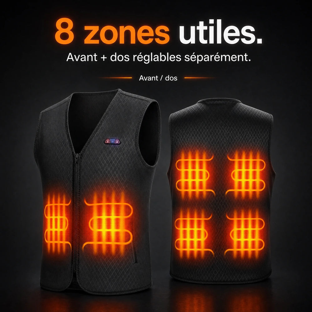 9HEAT Thermo V8 - Gilet chauffant fin Unisexe - 8 zones avant et dos