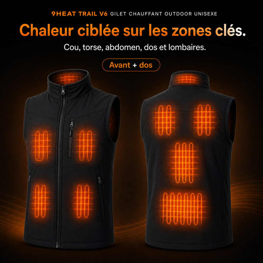 9HEAT Trail V6 - Gilet chauffant outdoor Unisexe - zones chauffantes avant et dos