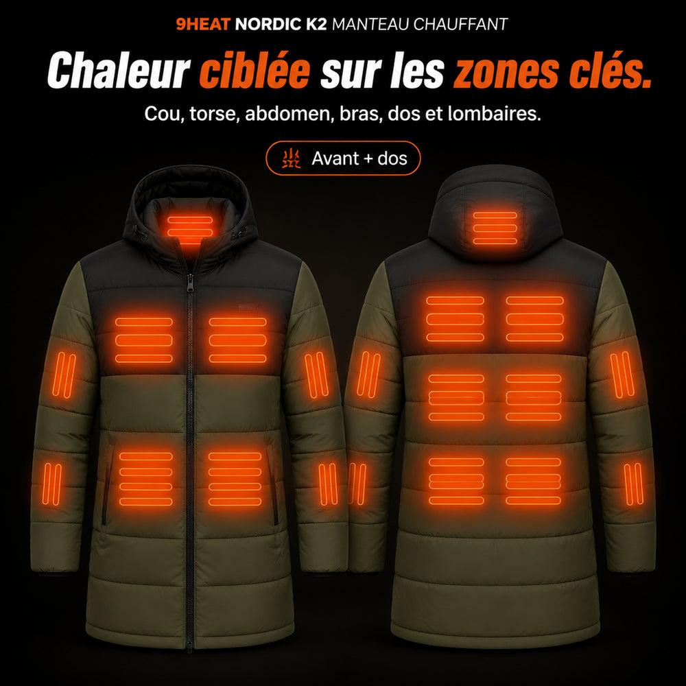 9HEAT Nordic K2 - Manteau chauffant - Zones chauffantes avant et dos