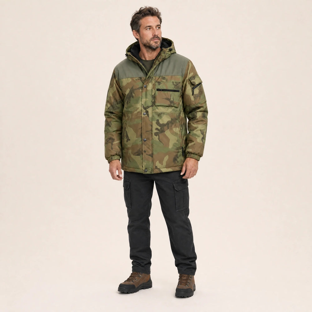 9HEAT Storm 4 - Manteau chauffant Homme Camouflage - Studio porté face