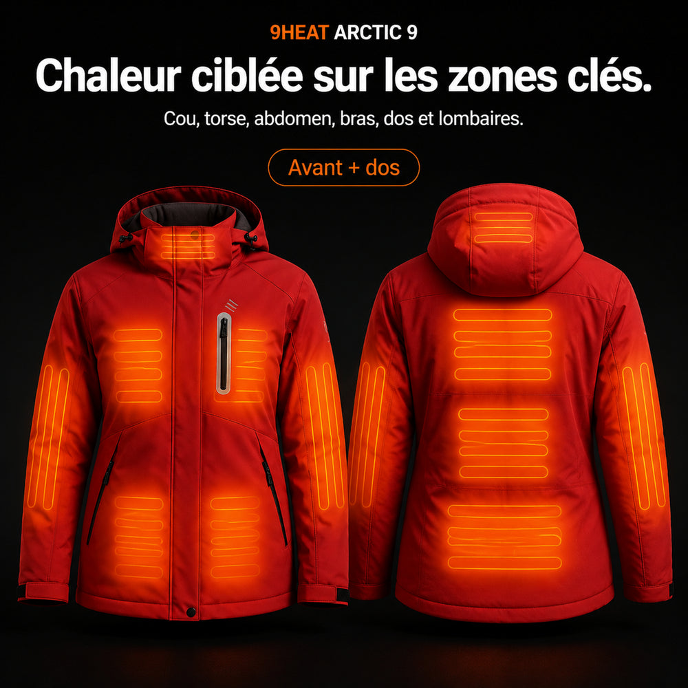 9HEAT Arctic 9 - Parka chauffante Femme - Zones chauffantes avant et dos