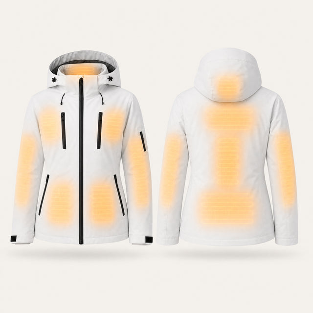 9HEAT Oria 8 - Parka chauffante Femme - zones chauffantes avant et dos fond clair