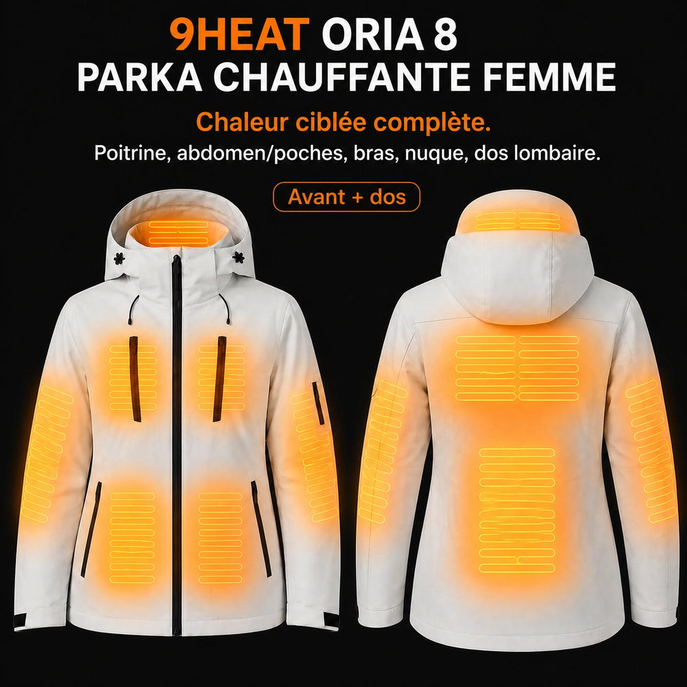 9HEAT Oria 8 - Parka chauffante Femme - Zones chauffantes avant et dos