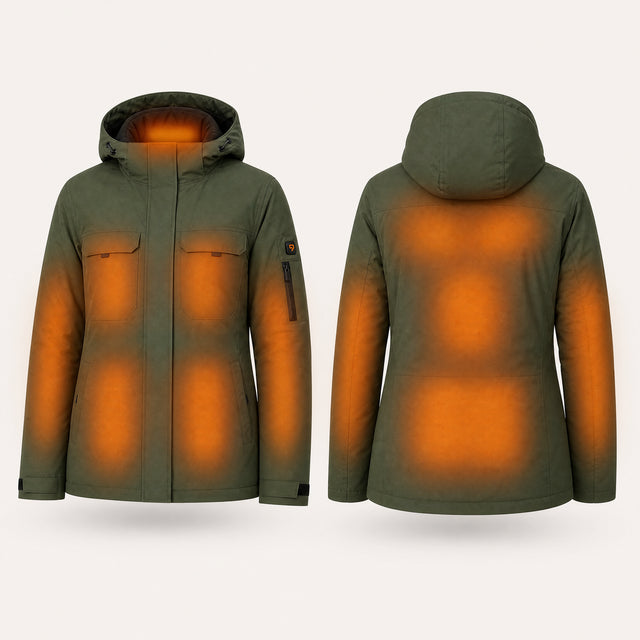 9HEAT Z50 - Parka chauffante Femme - zones chauffantes avec bouton 9HEAT visible