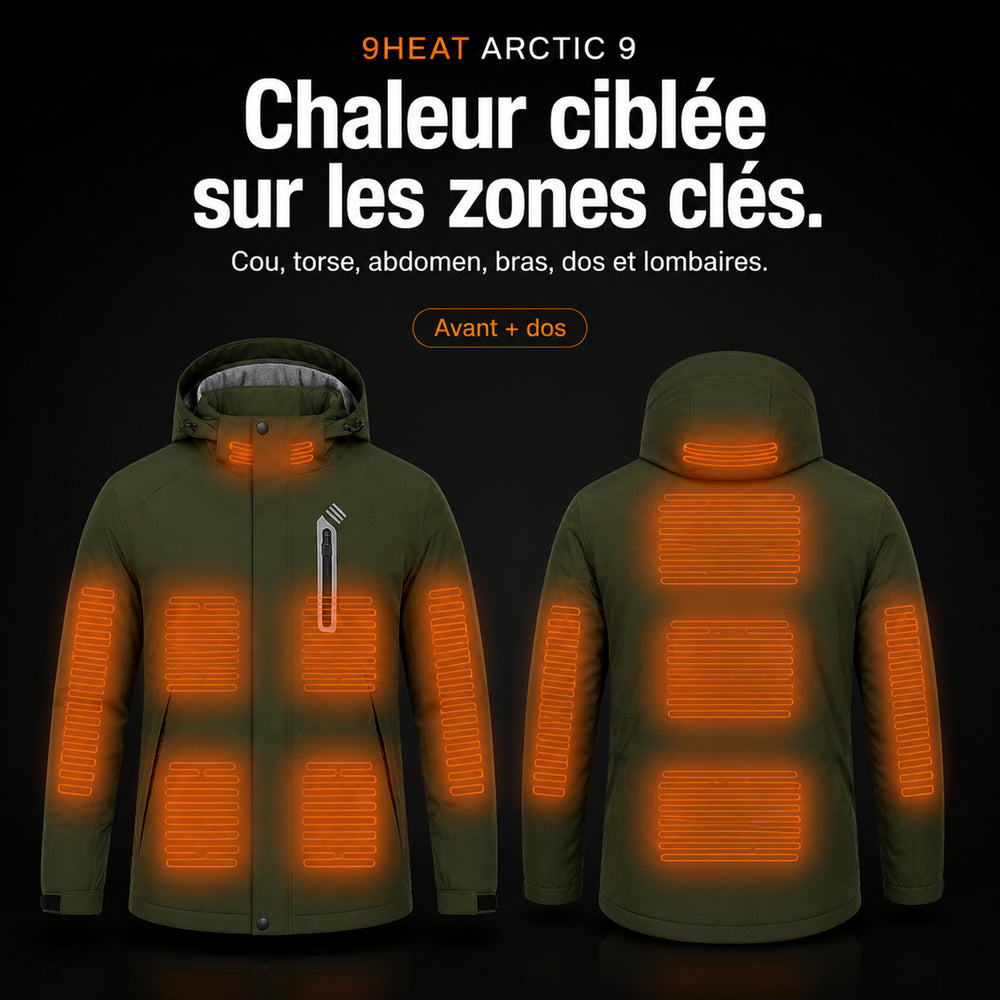 9HEAT Arctic 9 - Parka chauffante Homme - Zones chauffantes avant et dos