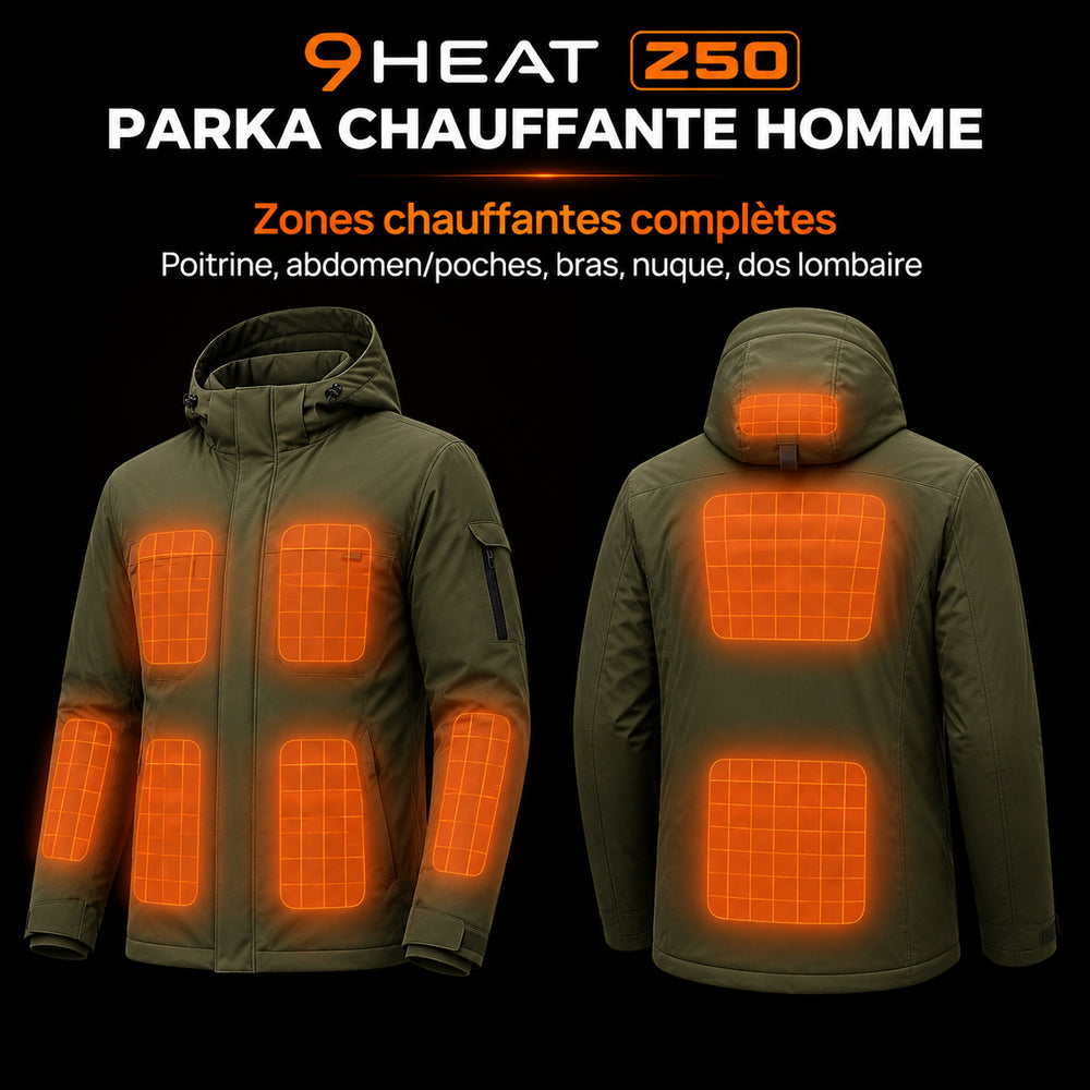 9HEAT Z50 - Parka chauffante Homme - Zones chauffantes complètes avant et dos