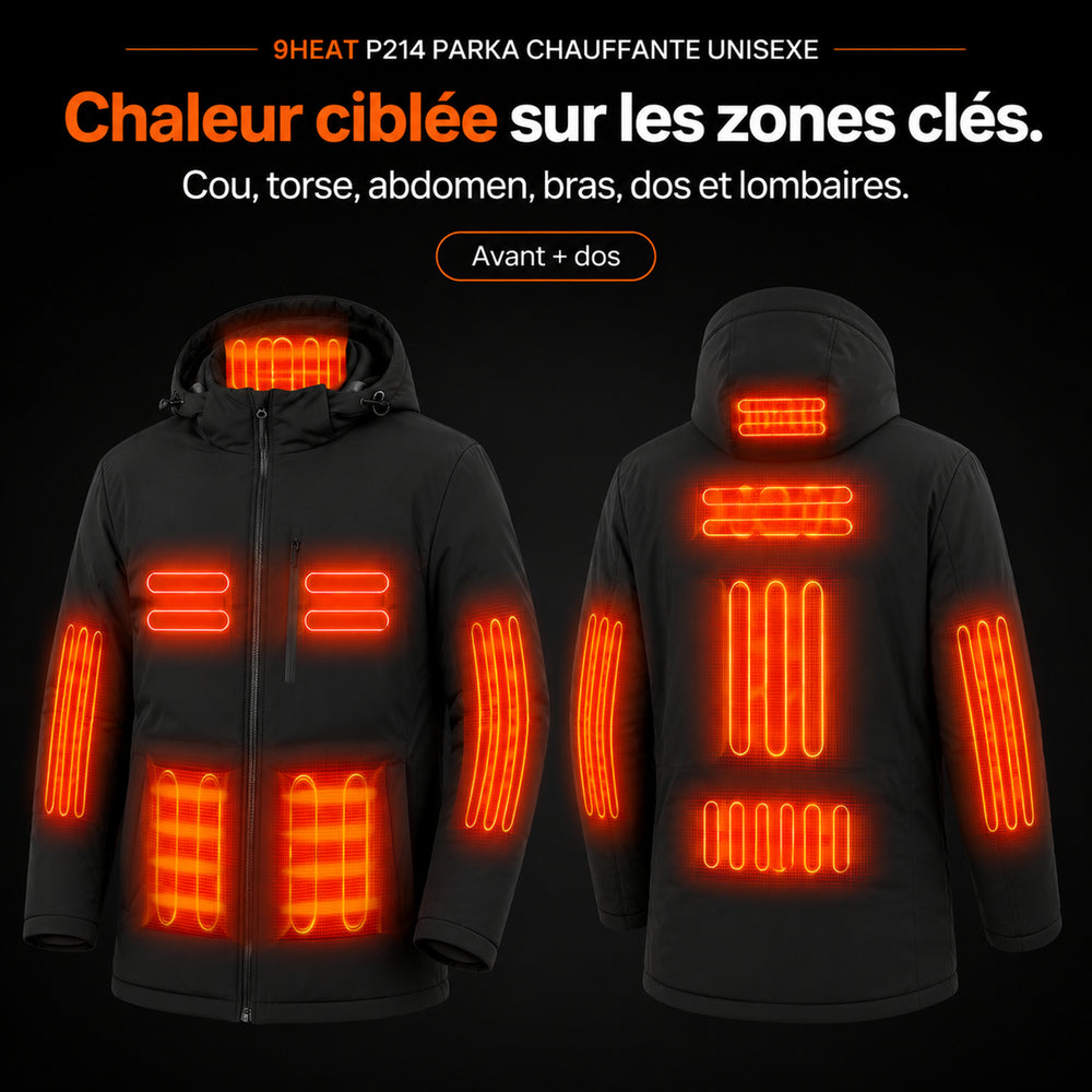 9HEAT P214 - Parka chauffante Unisexe - Zones chauffantes complètes avant et dos