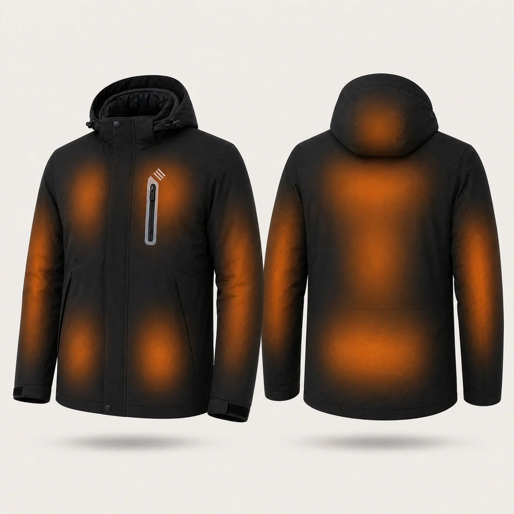 9HEAT Summit 9 - Parka chauffante Homme - zones chauffantes avant et dos fond clair - Noir