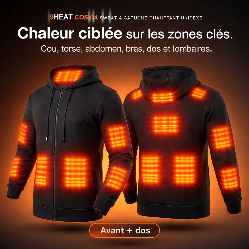 9HEAT Cosy 4 - Sweat à capuche chauffant Unisexe - Zones chauffantes complètes avant et dos